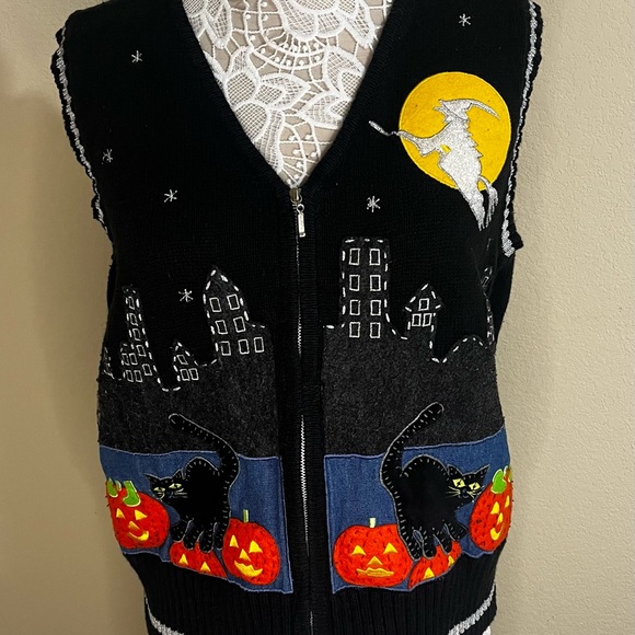 White Stag Vintage Halloween Witch and Cat Sweater Vest- women’s size medium - Picture 1 of 6